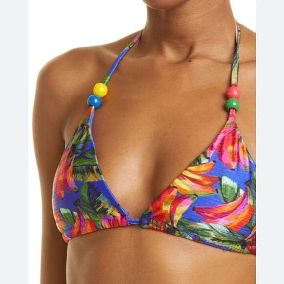 FARM Rio NEW Bananamix string bikini top in royal blue w/vibrant colors & beads - Picture 3 of 8